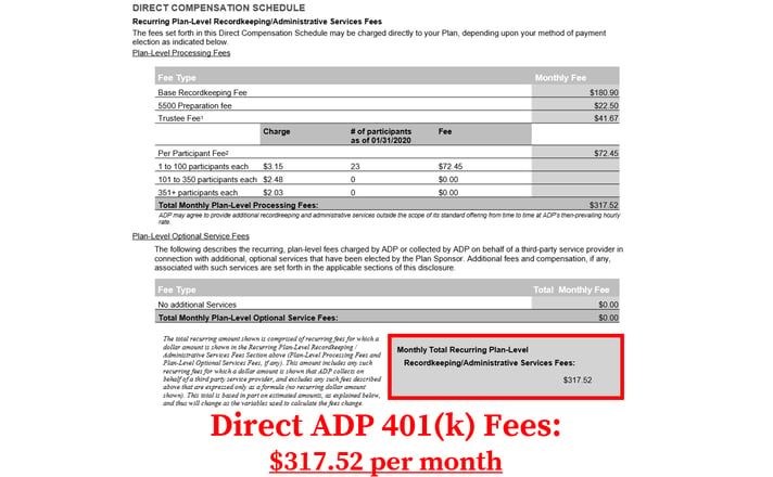 ADP 401k Fees_Direct Fees