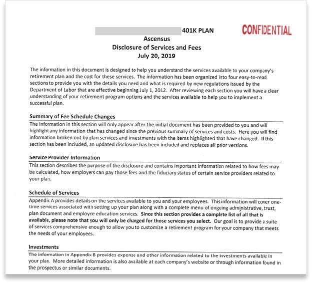 Ascensus Disclosure of Services and Fees