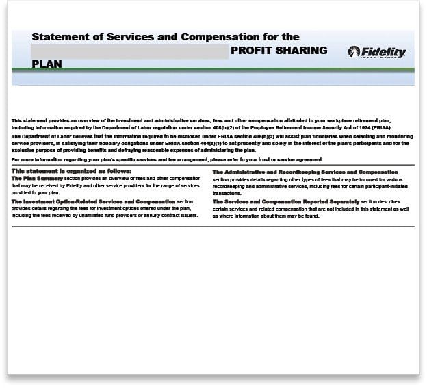 Fidelity Statement of Services and Compensation