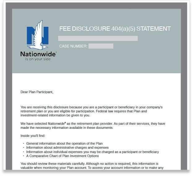 Nationwide Fee Disclosure 404(a)(5) Statement