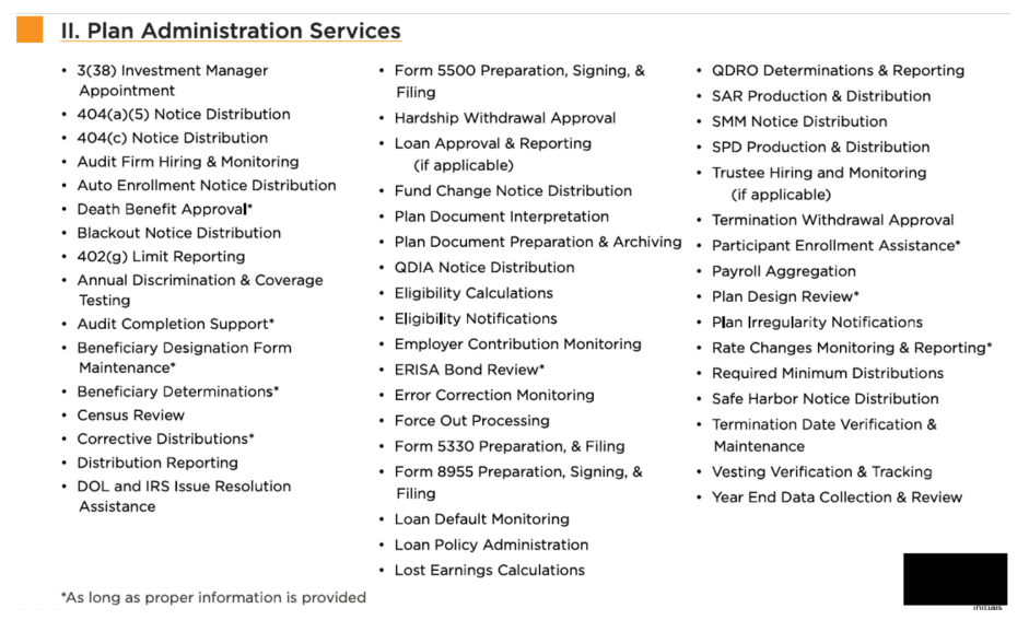 bulleted list of 401k services procided by tag resources