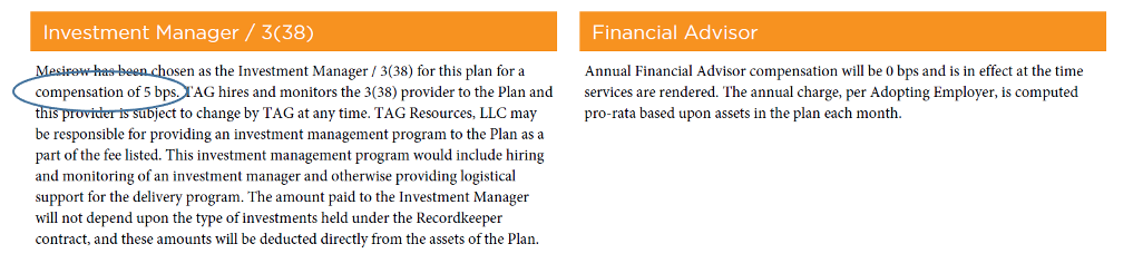 breakdown of investment management services provided by tag resources fee schedule